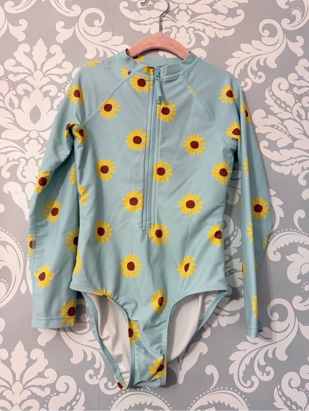 💫10/$25 • Old Navy Light Blue Long-Sleeve One-Piece Swimsuit with Yellow Sunflow
